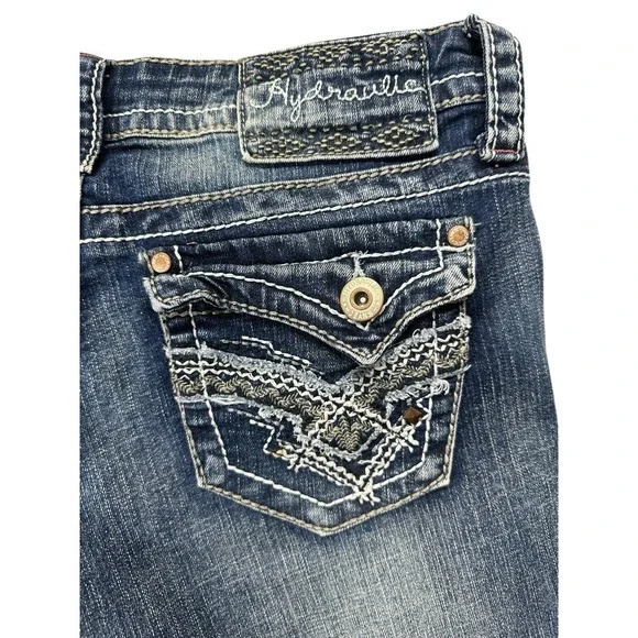 Hydraulic Bailey Crop Jeans Size 7/8 Denim Blue Stitching Women's Flip Pockets - Picture 3 of 6